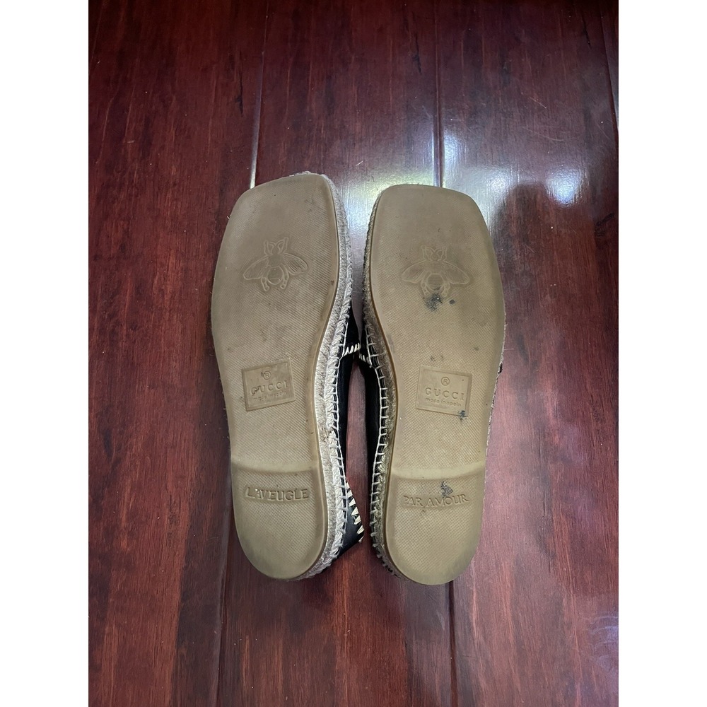Gucci Women's Black Leather Embroidered GG Espadrilles Size 37.5 - Picture 4 of 8